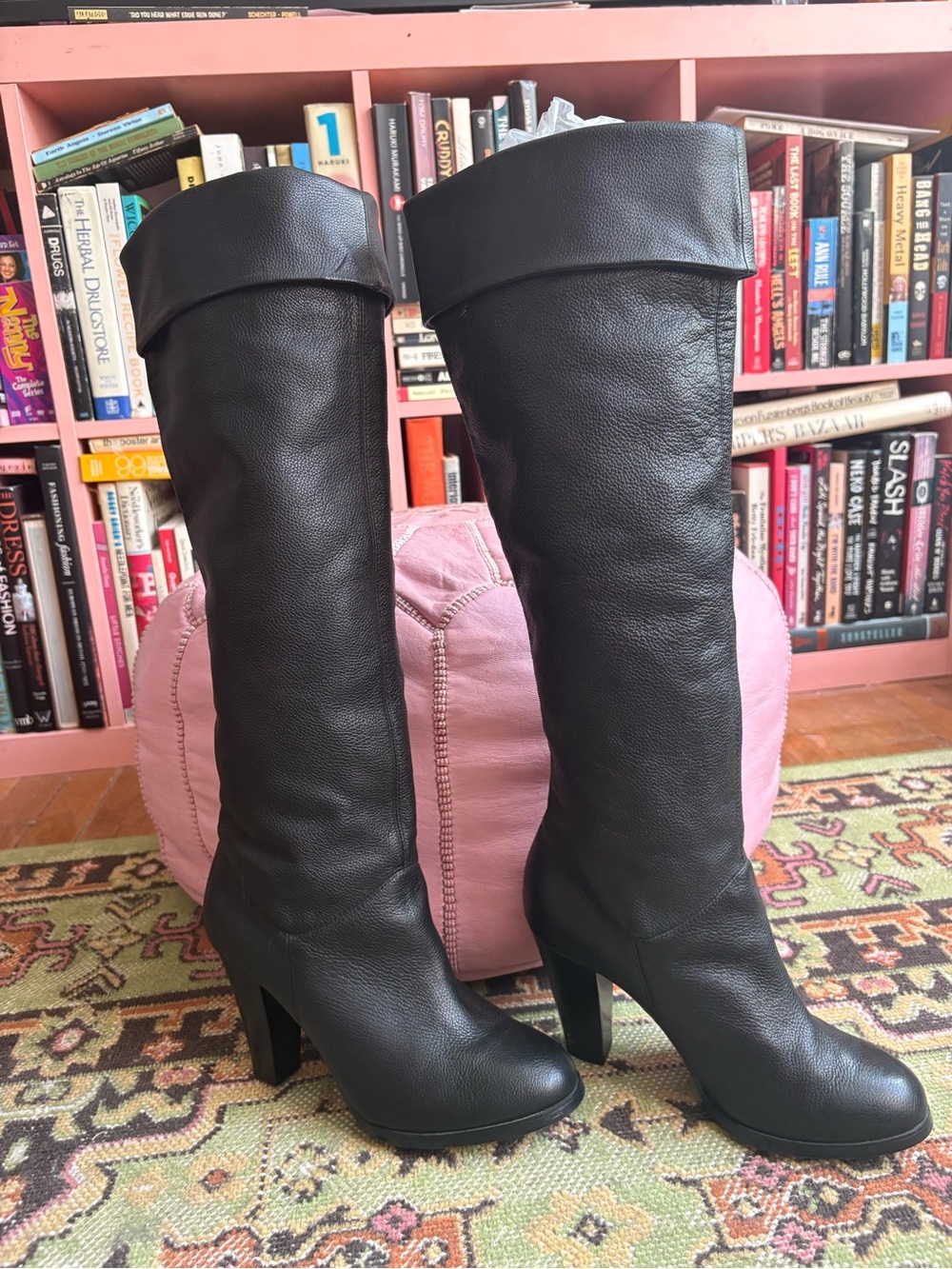 Black Slouchy Leather Boots - Women